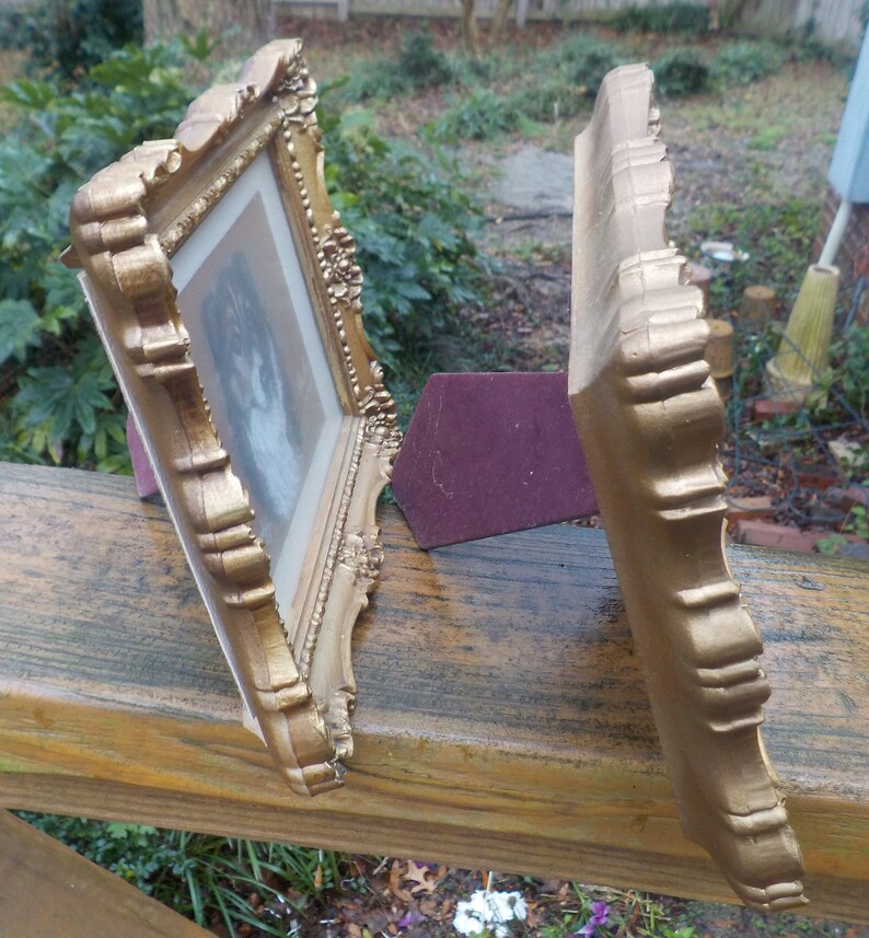 Vintage MINIATURE Small Mid-century DOG PASTEL Drawings Portraits Gold French Style Plastic Frames c1970s