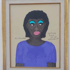 Outsider Art ,&#39; Getting RANG Up or Checked Out&#39; &#39;,  African American BLACK Woman , Original Painting, Framed , 14 x 17 in.