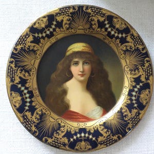 Antique Art Nouveau, VIENNA Art TIN Plate, GYPSY Maiden Woman, 10 in. c1905