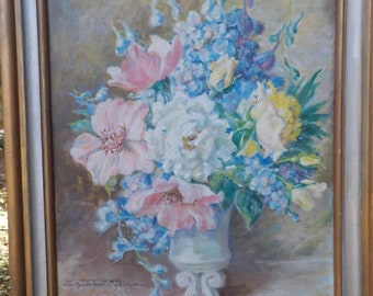 Vintage Art Deco FLOWERS in Vase Oil Painting Lstd. Gertrude Pew ROBINSON c1920-30s