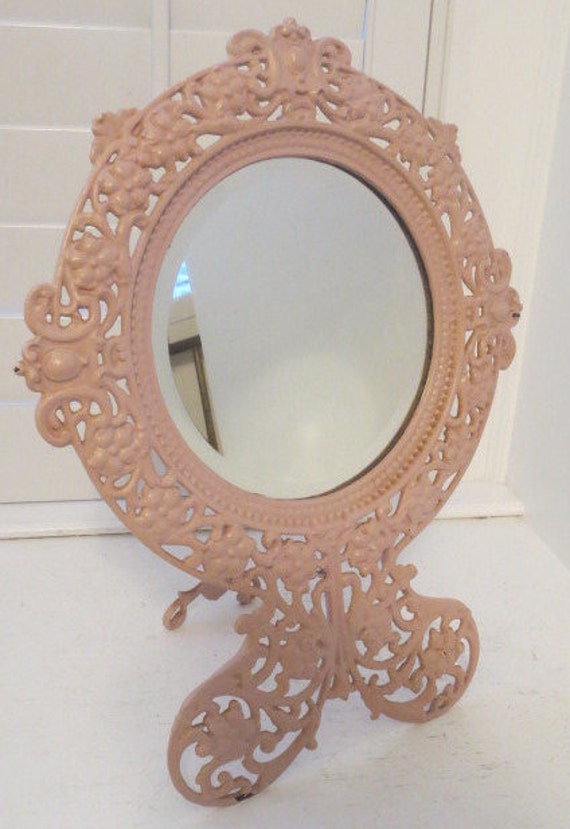 Antique Metal Victorian Flower Dresser Mirror Shabby Dusty Etsy