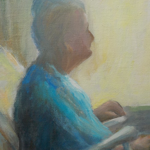 Elderly WOMAN Grandmother ROCKING shops Chair by WINDOW Oil Painting Framed c1960s