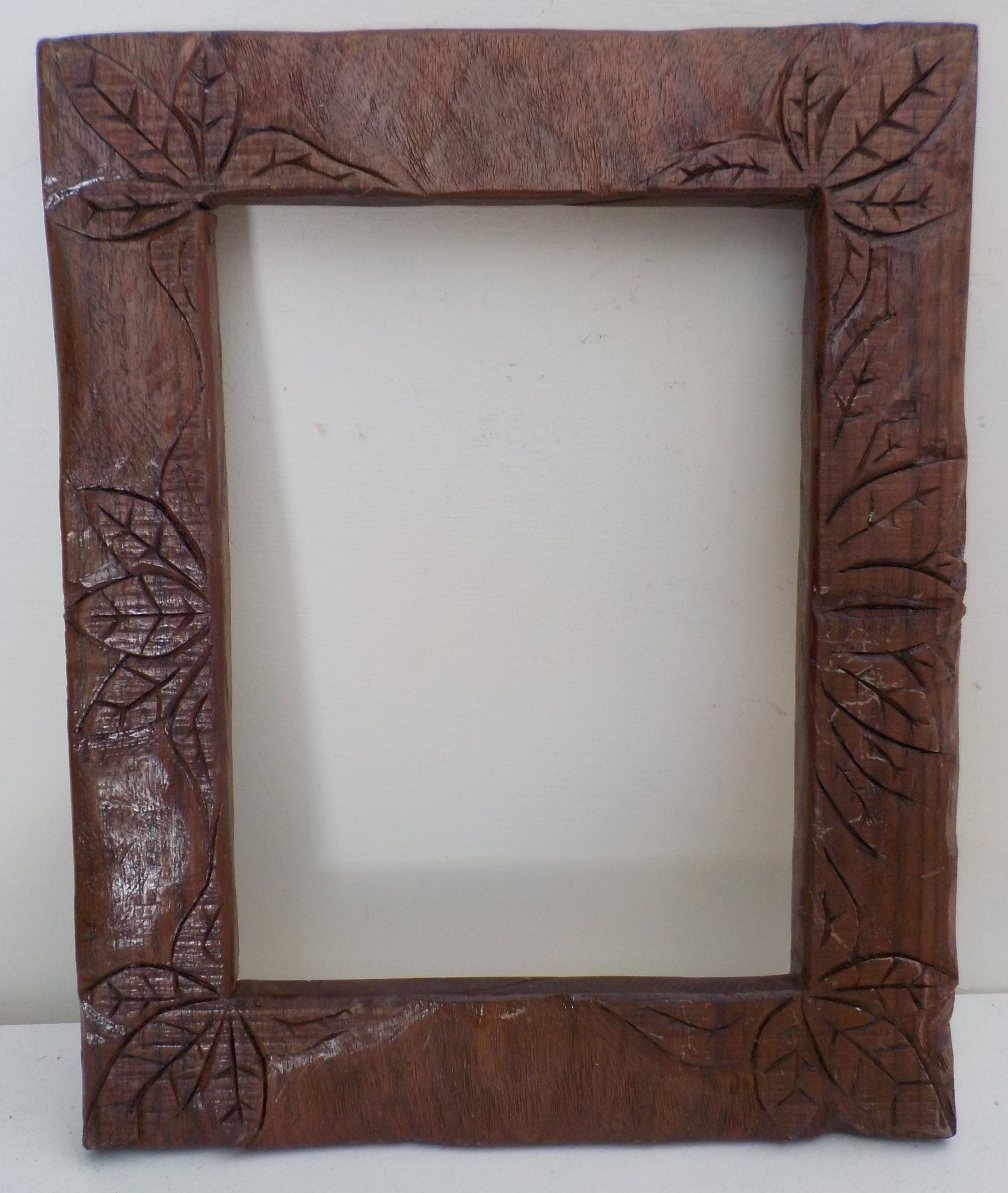 Carved Wood Folk Art Painted Picture Frame - For 8 x 10