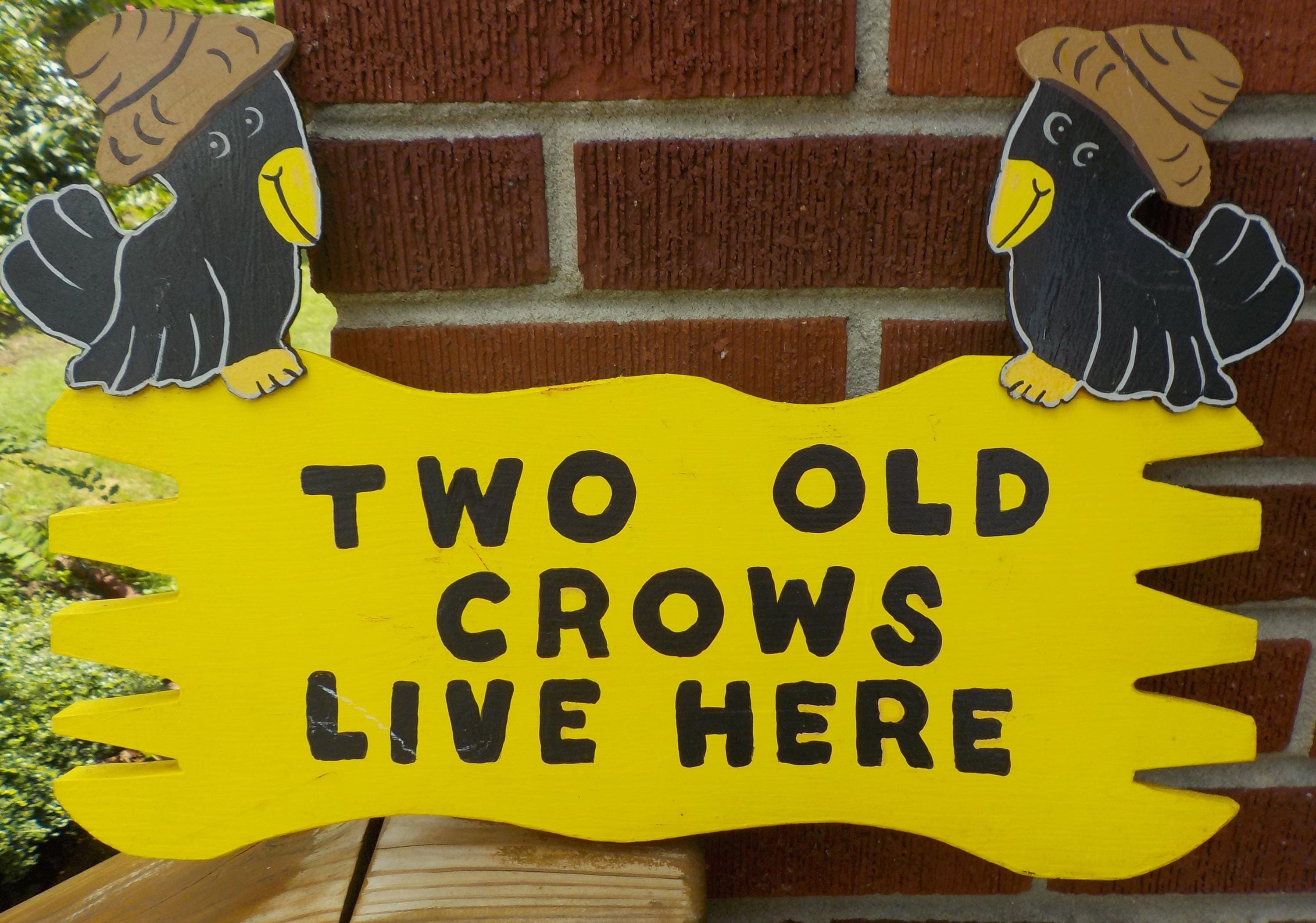 Vintage Wood SIGN, ' Two Old CROWS Live Here ' , Yellow & Black