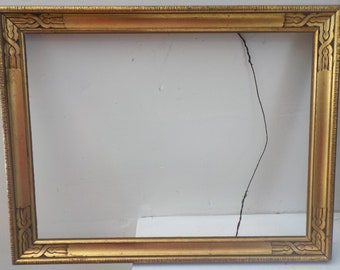 Vintage Gilt Gold , TAOS Arts & Crafts ,CARVED Wood , Picture FRAME , fits 9 x 12  in. c1920-30s