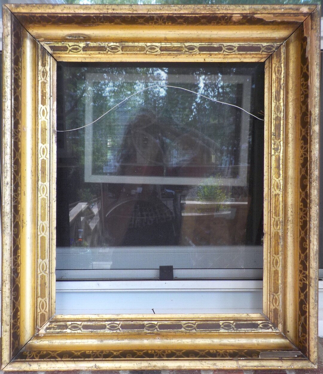 Antique Super Shabby , Victorian LEMON Gilt GOLD, Wood Faded Stenciling