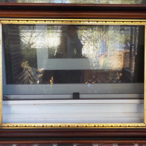 Antique Eastlake VICTORIAN , WALNUT Wood & GILT Stencil Lemon Gold , Rectangular Picture Frame, fits 14 x 20 in., c1890s