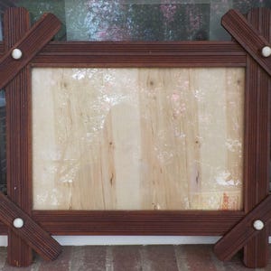 Antique Victorian SAMPLER FRAME, Criss-Cross, Adirondack, Ridged Wood, Porcelain Nail heads, Old Glass, 11 x 16 in. fit c1860-70s