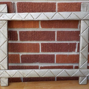 Antique Primitive ,Adirondack Old SILVER PAINT, Criss-Cross WOOD Folk Art Frame ,c1910s, 9 5/8 x 14 3/8 in. fit