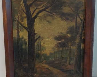 Vintage Arts & Crafts , Art DECO , Dark MOODY Forest Tree LANDSCAPE, Framed c1932