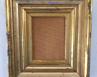 Antique Victorian, MINIATURE Lemon GILT GOLD,  Coved Picture Frame,  3 3/4 x 4 3/4  in. fit c1840s