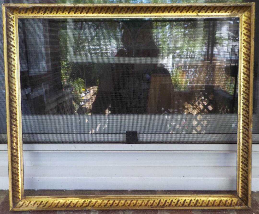 Antique Super Shabby, Stenciled LEMON Gilt GOLD, Wood Picture FRAME, 14