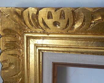 Vintage MEXICAN Gilt Luminous GOLD Chunky Carved Wood FRAME
