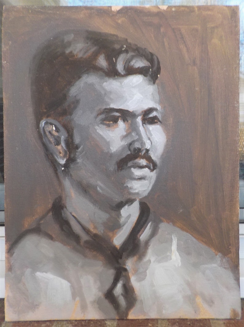 Vintage Mid Century Retro Hispanic Mexican Man Brown Hair Oil Etsy