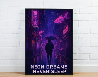 Cyberpunk Neon City Print – Vaporwave Gamer Room Art (Digital Download)