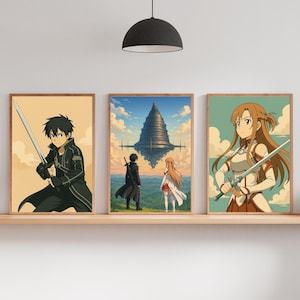 Sword Art Online Wall Art Set of 3 | SAO Anime Poster Bundle | Aincrad, Kirito, Asuna | Printable Digital Download | Gamer Room Decor