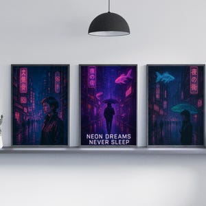 Impresión digital de ciudad de neón ciberpunk: arte mural futurista, estética vaporwave, decoración para habitación gamer, póster de descarga digital