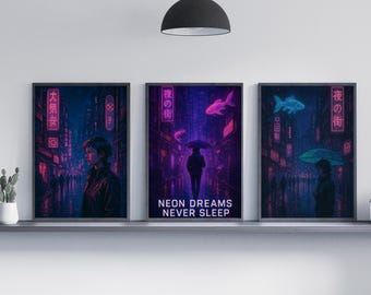 Lámina Cyberpunk Neon City – Arte Vaporwave Glitch (Descarga digital)