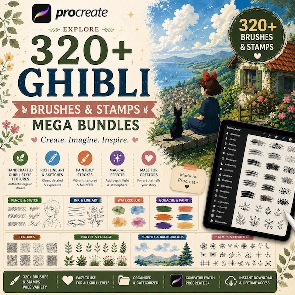 Ghibli Inspiriert Procreate Pinsel und Stempel Mega Bundle (Digitaler Download)