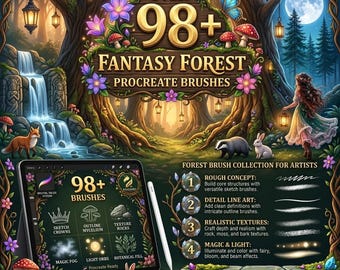 Fantasy Forest Procreate Brushes: Woodland Nature Digital Art Pack (Digital Download)
