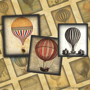 Hot Air Balloons .75&quot; x .83&quot; Scrabble Tiles Steampunk Digital Collage Sheet--Instant Download