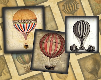 Hot Air Balloons .75" x .83" Scrabble Tiles Steampunk Digital Collage Sheet--Instant Download