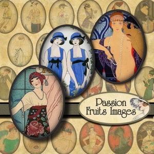 Mode Illustrations 30 x 40 mm Cabochon ovales Collage num&eacute;rique feuille George Barbier Art d&eacute;co f&eacute;minin--t&eacute;l&eacute;chargement imm&eacute;diat