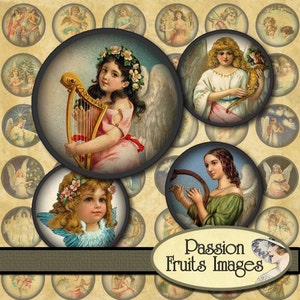 Victorian Angels 1 inch round bottlecap circles Digital Collage Sheet