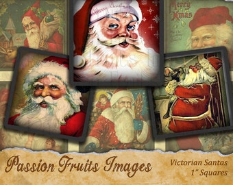 Antique Santa Images 1 x 1 Squares Inchies Digital Collage Sheet-- Instant Download