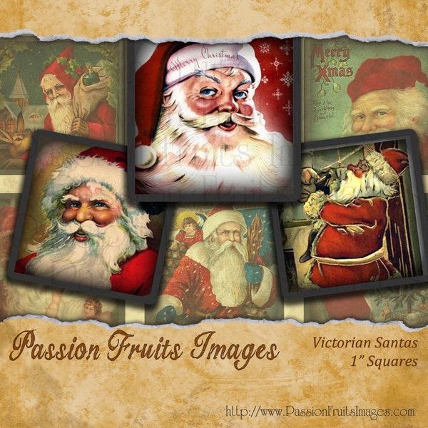 Antique Santa Images 1 x 1 Squares Inchies Digital Collage Sheet-- Instant Download