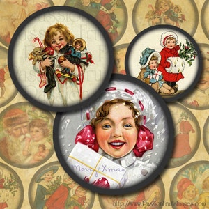 Victorian Christmas Children Images 2&quot; round  images--Christmas Digital Collage Sheet-- Instant Download