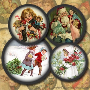 Victorian Christmas Children Images 1.5&quot; round  images--Christmas Digital Collage Sheet-- Instant Download
