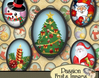 Cute Christmas 18mm x 25mm Ovals Digital Collage Sheet-- Instant Download