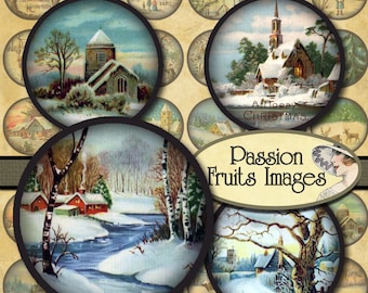 Winter Landscapes 1.25 inch rounds Digital Collage Sheet--Instant Download