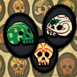 Dzień Dead Collage Sheet-Hand wyciągnąć Sugar Skulls na ciemne tła-30mmx40mm owali--Instant Download
