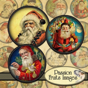 Antique Victorian Santa Images Christmas Digital Collage Sheet 1.5 inch rounds-- Instant Download