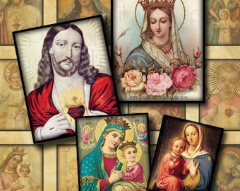 Vintage Holy Images  3/4" x 1 1/4" Rectangles Digital Collage Sheet--Instant Download