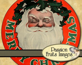 Vintage Santa Claus Merry Christmas Holiday Picture Color Digital Image File PNG-- Instant Download