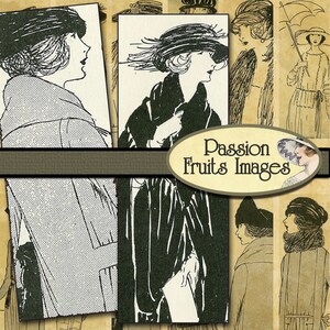 1920s Women&#39;s Vintage Fashion Illustrations #3- Art Deco Digital Collage Sheet Miscroscope Slides-- Instant Download