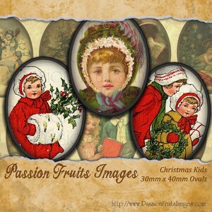Victorian Christmas Children Images 30mm x 40mm Ovals Digital Collage Sheet