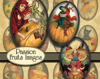 1" x 1 1/2" Ovals Vintage Halloween  Digital Collage Sheet--Instant Download