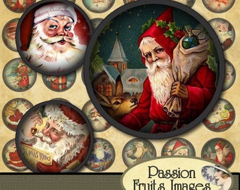 Antyczne cala Santa Claus Digital Collage arkusz 1 runda bottlecaps--Instant Download