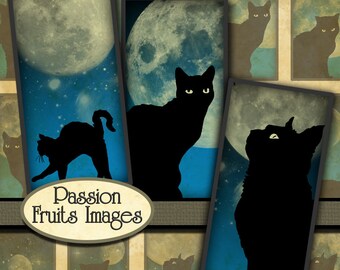 Black Cats on Midnight Blue Skies 1x2 images--Instant Download