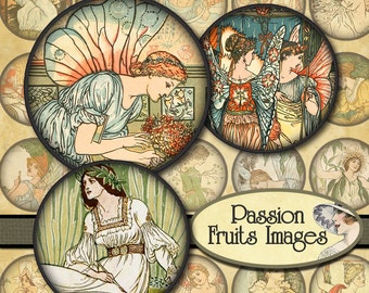 Angels Fairies and Princess images 1.25 inch rounds  Digital Collage Sheet-- Instant Download