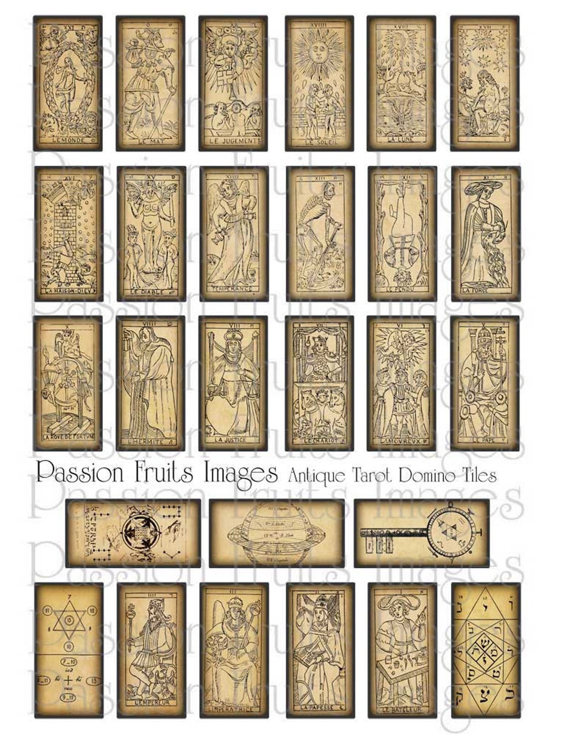 Antique Tarot Card 1x2 Domino Tile Digital Collage Sheet-- Instant ...