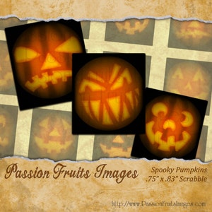 Spooky Pumpkins Halloween Digital Collage Sheet .83&quot; x .75&quot; Scrabble Tiles- Instant Download