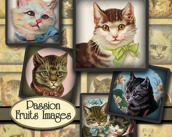 Victorian Cats Inchies Digital Collage Sheet-- Instant Download