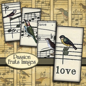 Songbirds- Sheet Music and Birds Digital Collage Sheet Bamboo Sized Images