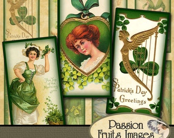 Vintage St Patrick's Day Images Set 2--1x2 Inch Domino Tiles Digital Collage Sheet-- Instant Download