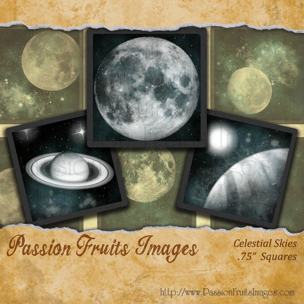 Stars and Planets Celestial Outer Space Scrabble Tile Images Digital Collage Sheet--Instant Download